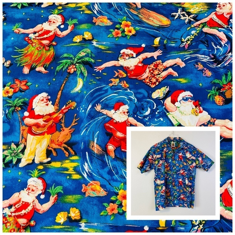 Max Boxer Hawaiian Christmas Santa Print Short Sleeve Button Up Shirt Size M
